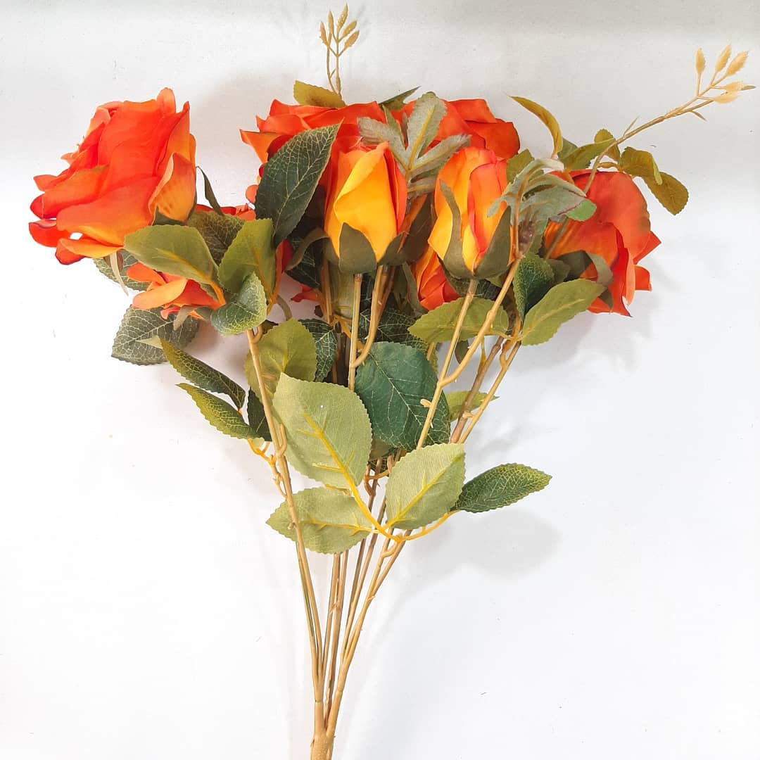 Box of 50: Artificial Rose Flower Picks, 8 Long, 3 Wide, Orange, Floral Picks, Crafting Supplies, Parties & Events, Home & Office Decor