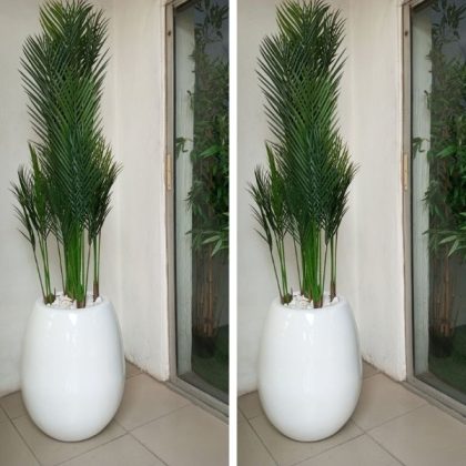 Apple Fiberglass Vase Potted With Artificial Five Stems Palm