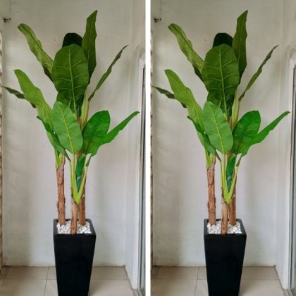 Artificial Three Stems Banana Tree Potted With Tapered Fiberglass Vase