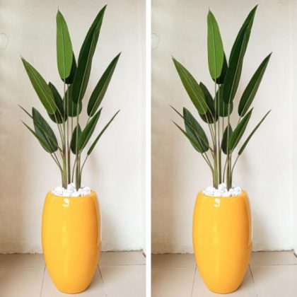 Classic Fiberglass Vase Potted With Artificial Skybird Plant