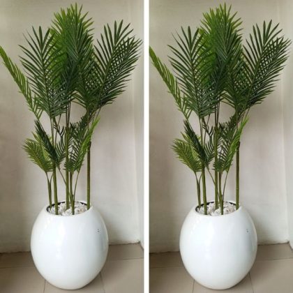 Egg Classic Fiberglass Vase Potted With Artificial Palm Plant