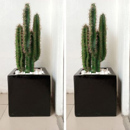 Artificial Cactus Plant Potted With Square Vase Fiberglass