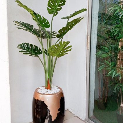 Artificial Monstera Plant Potted with Classic Fiberglass Vase