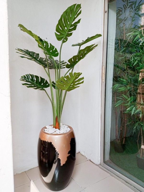 Artificial Monstera Plant Potted with Classic Fiberglass Vase