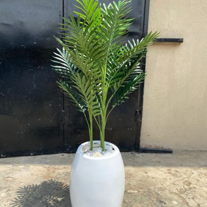 Classic Fiberglass Vase Potted With Artificial Palm Plant