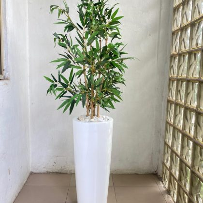 Artificial Natural Bamboo Tree Potted with Cone Fiberglass Vase