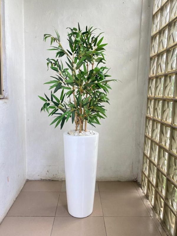 Artificial Natural Bamboo Tree Potted with Cone Fiberglass Vase