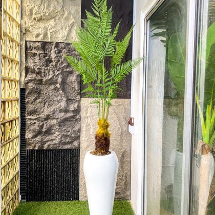 Artificial fern Tree Potted With Torch Fiberglass Vase