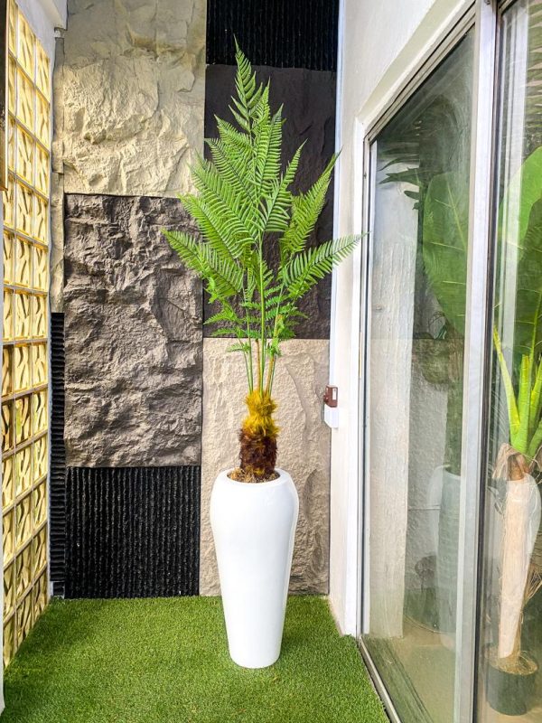 Artificial fern Tree Potted With Torch Fiberglass Vase