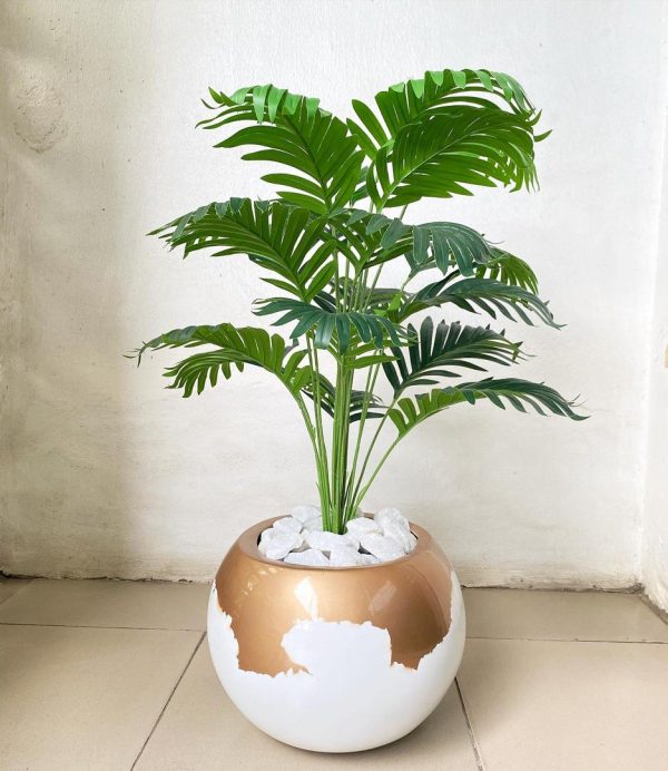 Round Ball Fiberglass Vase Potted With Artificial Small Palm