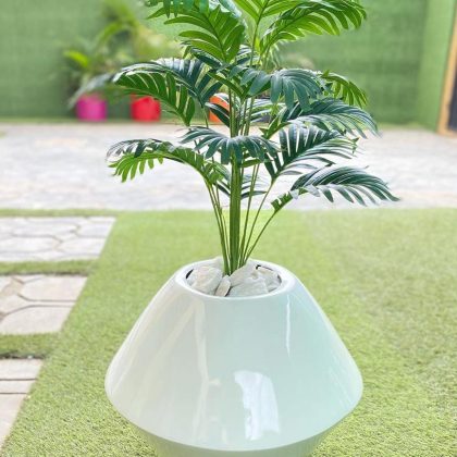 Onion Fiberglass Vase Potted with Artificial Palm