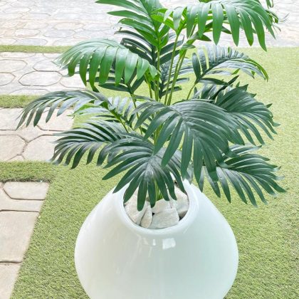 Onion Fiberglass Vase Potted with Artificial Palm