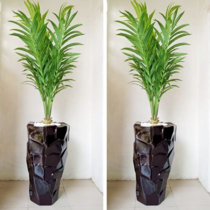 Artificial Kentia Plant Potted With Rock Fiberglass Vase