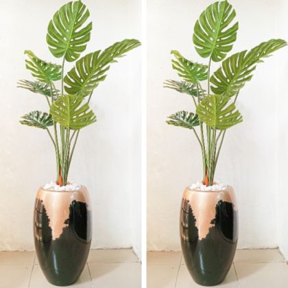 Artificial Monstera Plant Potted With Classic Fiberglass Vase