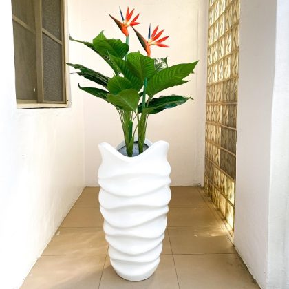 Artificial Paradise Bird Plant Potted with Periwinkle Fiberglass Vase