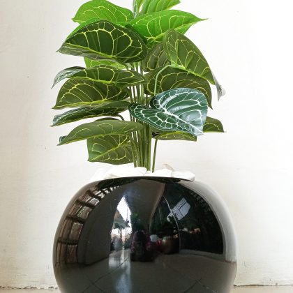 Artificial White Taro Plant Potted With Round Ball Fiberglass Vase