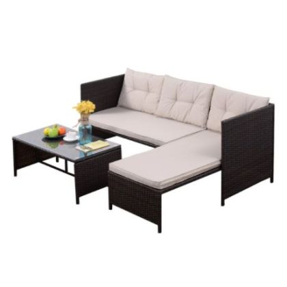 Goplus 3 PCS Rattan Lounge Chaise Cushioned Patio Set