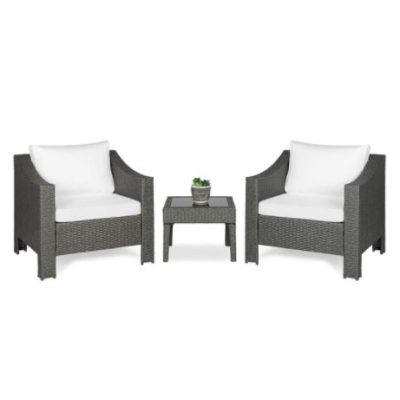Best Choice Set of 2 Outdoor Wicker Club Patio Accent Chairs w/ Side Table