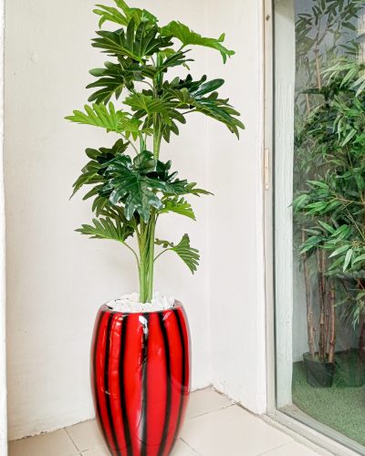 Artificial Taro Plant Potted With A Fiberglass Pot - Height 180cm