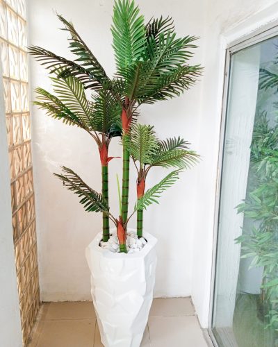 Artificial Potted Combo Palm Plant With Jargon Fiberglass Pot - 220cm