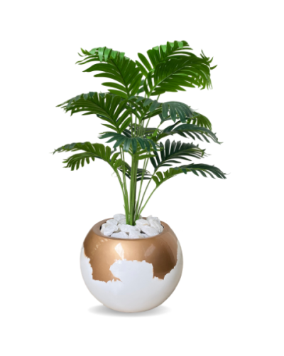 Fake Palm Plant Potted With Ball Fiberglass Pot For Interior Decor