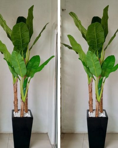 Artificial Three Stems Banana Tree Potted With Tapered Fiberglass Vase