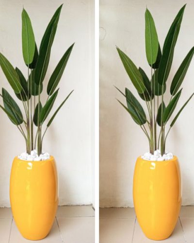 Classic Fiberglass Vase Potted With Artificial Skybird Plant