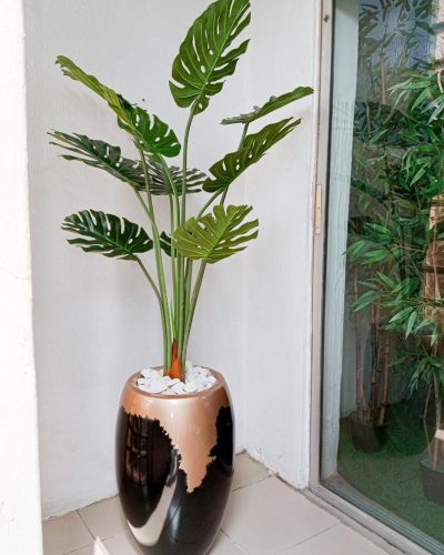 Artificial Monstera Plant Potted with Classic Fiberglass Vase