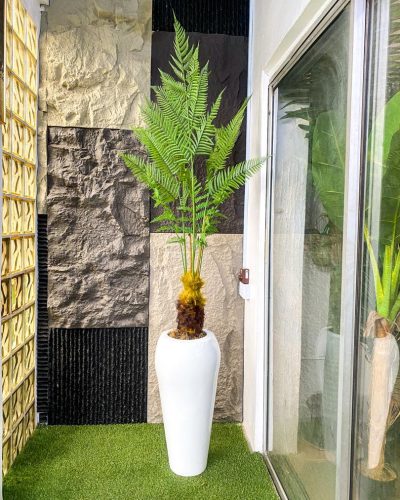 Artificial fern Tree Potted With Torch Fiberglass Vase