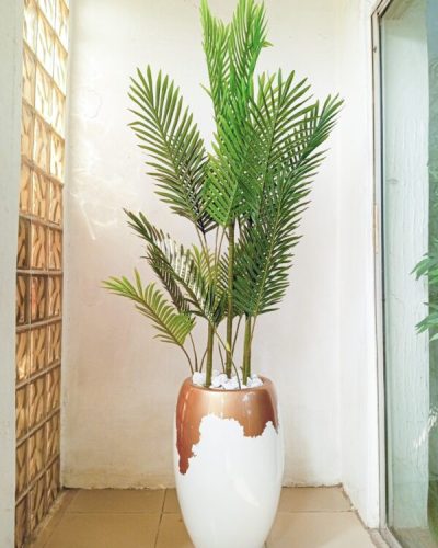 60cm Classic Fiberglass Pot With Six Stems Palm Plants