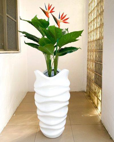Artificial Paradise Bird Plant Potted with Periwinkle Fiberglass Vase