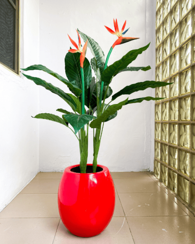 Paradise bird artificial plant potted with 33cm egg classic pot