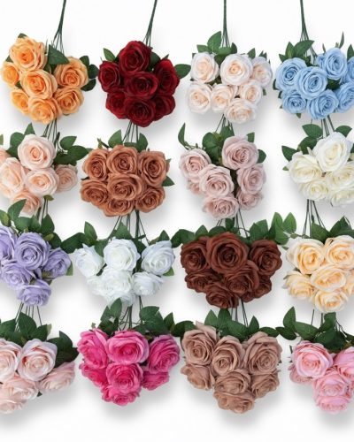 9 Heads Bouquet Camellia Artificial Flowers | Wedding Decoration Floral setup Roses