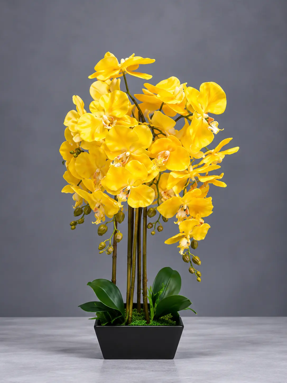 Vivid-Yellow-Orchid-Arrangement.webp Artificial Orchid Plant 55cm | Elegant Decorative Orchid Flower Nigeria - Image 1