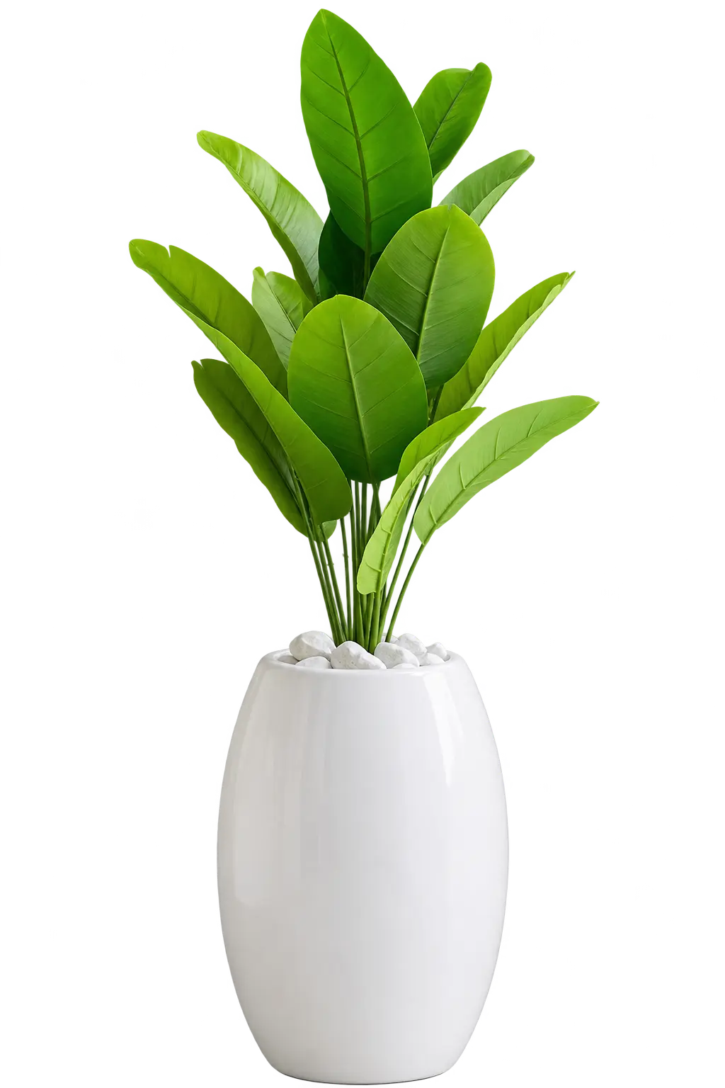 Glossy White Planter with Tropical Leaves